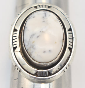 White Buffalo Turquoise Sterling Silver "P.A. Smith" Stamped Ring- Size 12