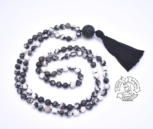 "Yin & Yang"- Zebra Jasper Handmade 108 Stone Japa Mala